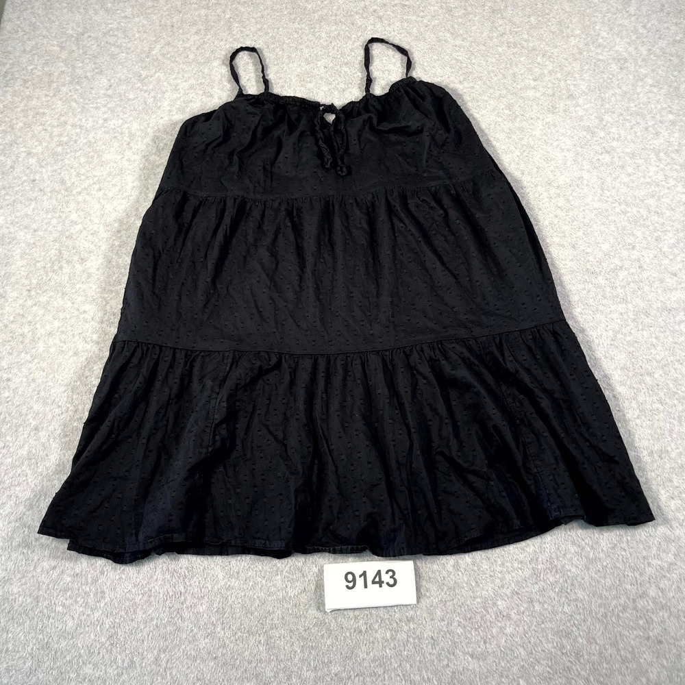 Old Navy Tiered Cami Tank Top‎ Womens Medium Black Cotton Textured Tie Front